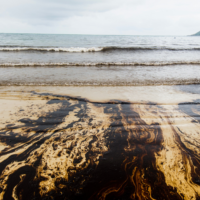 Oil spill on beach